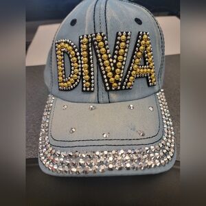 NWOT - Embellished Denim Cap with DIVA Design